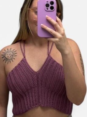 Handcrafted V‑Neck Crochet Cami — Mauve / Dark Lilac